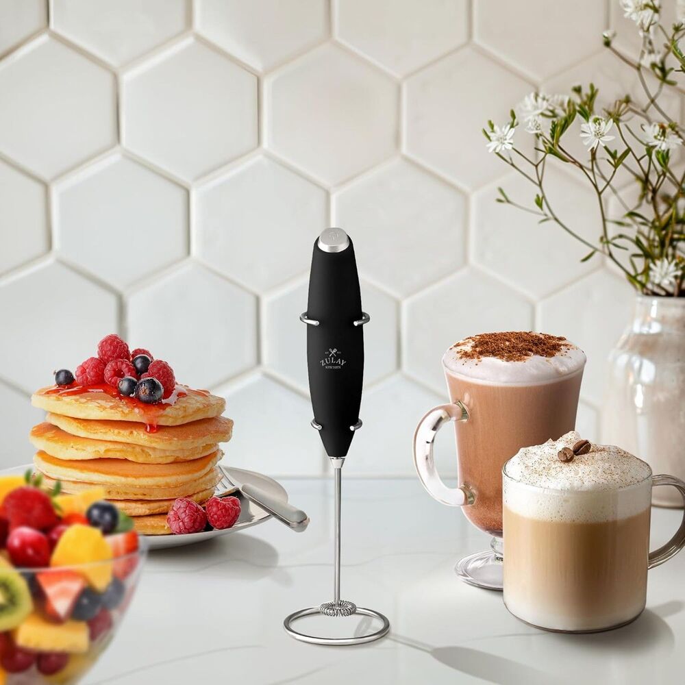 Zulay Kitchen Milk Frother Wand Handheld Electric Drink Mixer Whisk Black